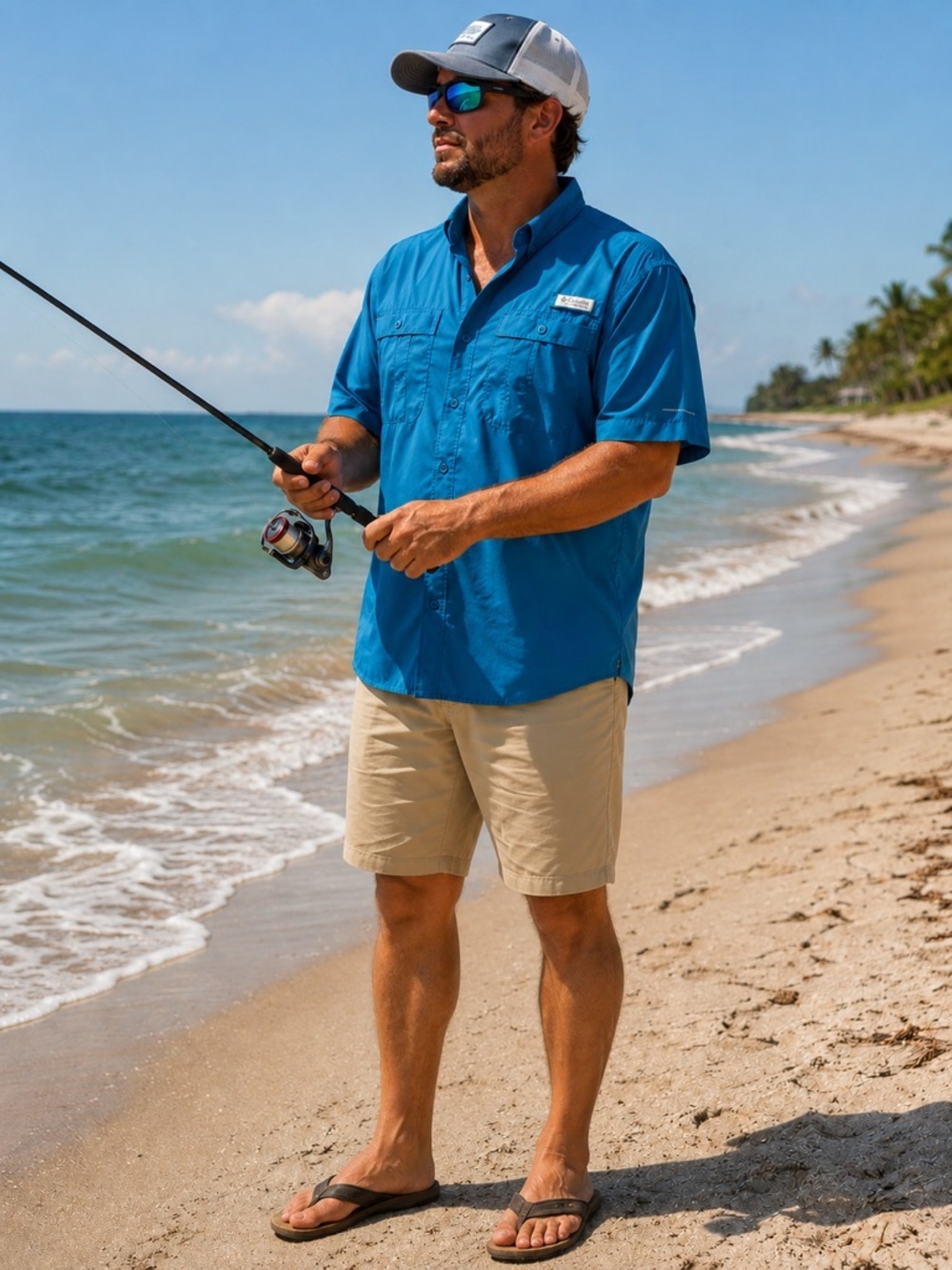 Columbia PFG Men XXL Fishing Shirt Blue Omni-Shade Vented Short Sleeve Outdoor